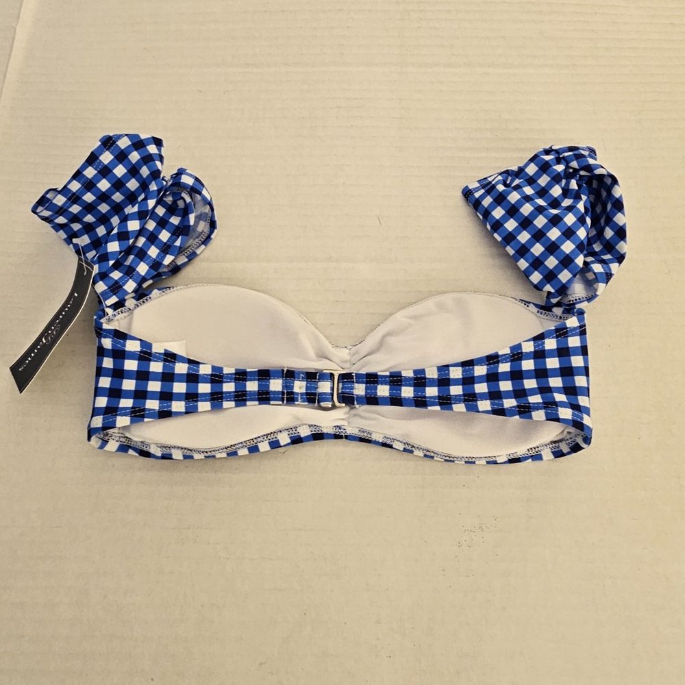 New Lauren James Gingham Off The Shoulder Bikini Top in Blue Peri Bralette S - Picture 2 of 5